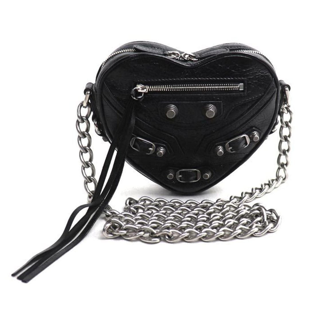 BALENCIAGA Lucagol Heart Chain Shoulder Bag, Black, 722781 1VG9Y 1000, Women's (1 of 16)