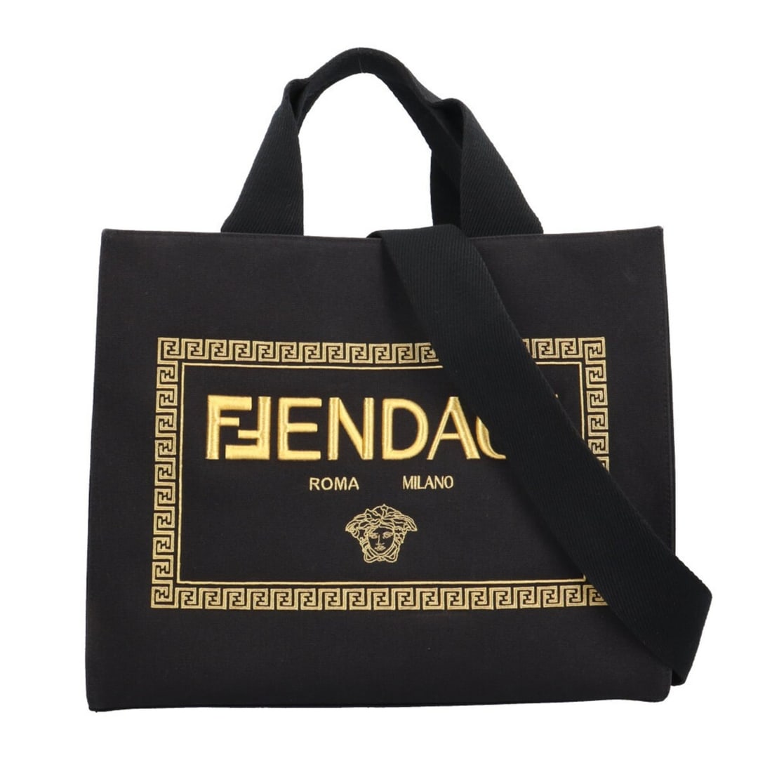 Fendi FENDACE Shopper Bag Medium Tote Canvas 8BH395 Black Men's FENDI 2-way: --- Catalog ---Category: SizeSize (HxWxD): 33cm x 40cm x 19cm / 12.99'' x 15.74'' x 7.48''Category: DesignType: Tote bagColor: BlackGender: MenMaterial: Canvas Category: GeneralMPN: 8BH395Brand: Fendi