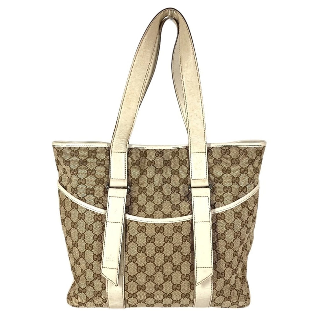 GUCCI 145971 GG Logo Shoulder Bag Tote Canvas Leather Men's Women's White: --- Catalog ---Category: SizeSize (HxWxD): 29cm x 37cm x 12cm / 11.41'' x 14.56'' x 4.72''Category: DesignType: Shoulder bag, Tote bagColor: Beige, WhiteGender: Men,WomenMaterial: GG canvas , Leather 