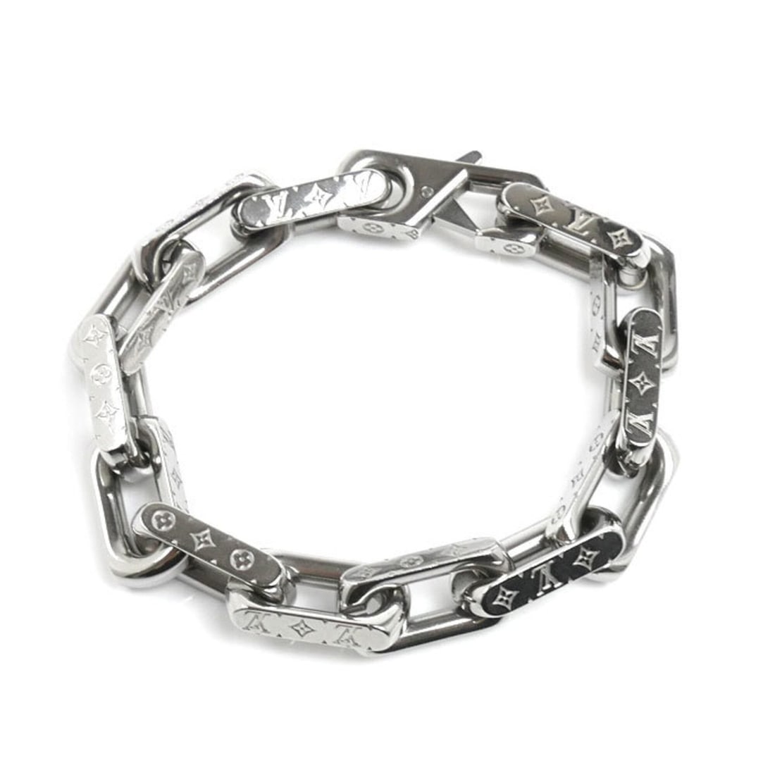 LOUIS VUITTON Louis Vuitton Metal Chain Monogram Bracelet M00308 M 44.7g 19cm Men's (1 of 15)