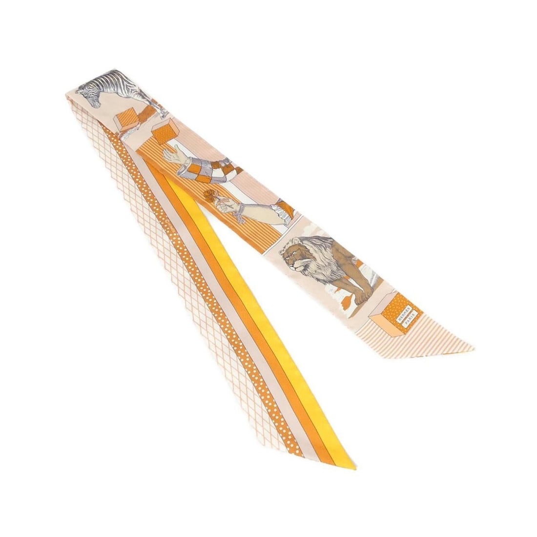 Hermes GRAND THEATRE NOUVEAU Twilly 063761S Scarf/Muffler: --- Catalog ---Category: SizeSize (LxW): 86cm x 5cm / 33.85'' x 1.96''Category: DesignType: ScarfColor: OrangeGender: WomenMaterial: Silk Category: GeneralLine: TwillyBrand: Hermes--- Item List ---Sec