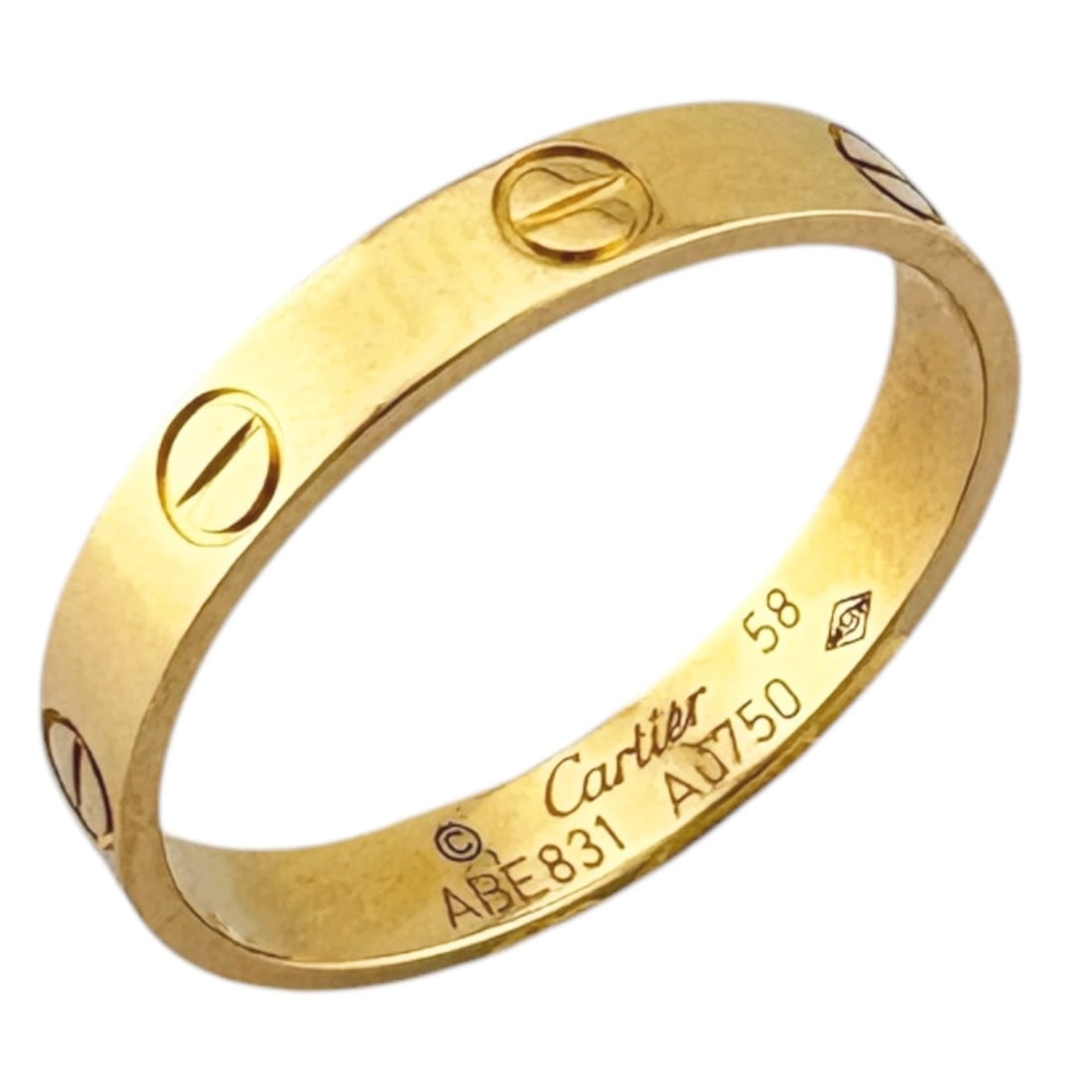 Cartier Mini Love Ring, 1, 18K Yellow Gold 58ct, Men's and Women's, CARTIER: --- Catalog ---Category: PackNumber in Pack: 1Category: SizeJP Size: 17.5US Size: 8.5Category: DesignType: Band ringColor: Yellow goldGender: Men,WomenMaterial: Yellow gold (18K)Weight (ct.): 58Catego