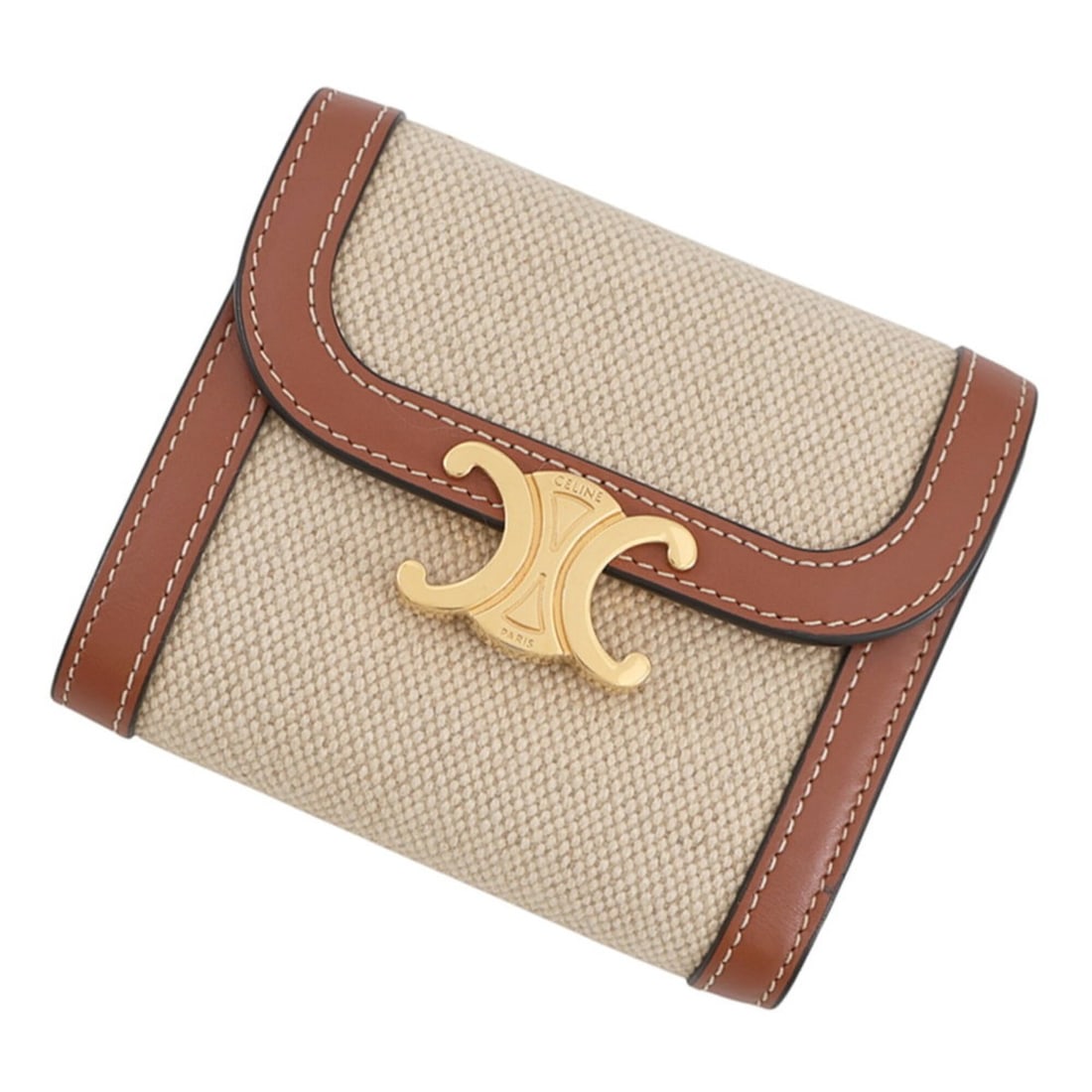 Celine Triomphe Flap Wallet Small Canvas Leather 10D783 CELINE WALLET: --- Catalog ---Category: SizeSize (HxWxD): 8.5cm x 10.5cm / 3.34'' x 4.13''Category: DesignType: Wallet (tri-fold)Color: Beige brownGender: WomenMaterial: Canvas , Leather Category: GeneralMPN: 10D783