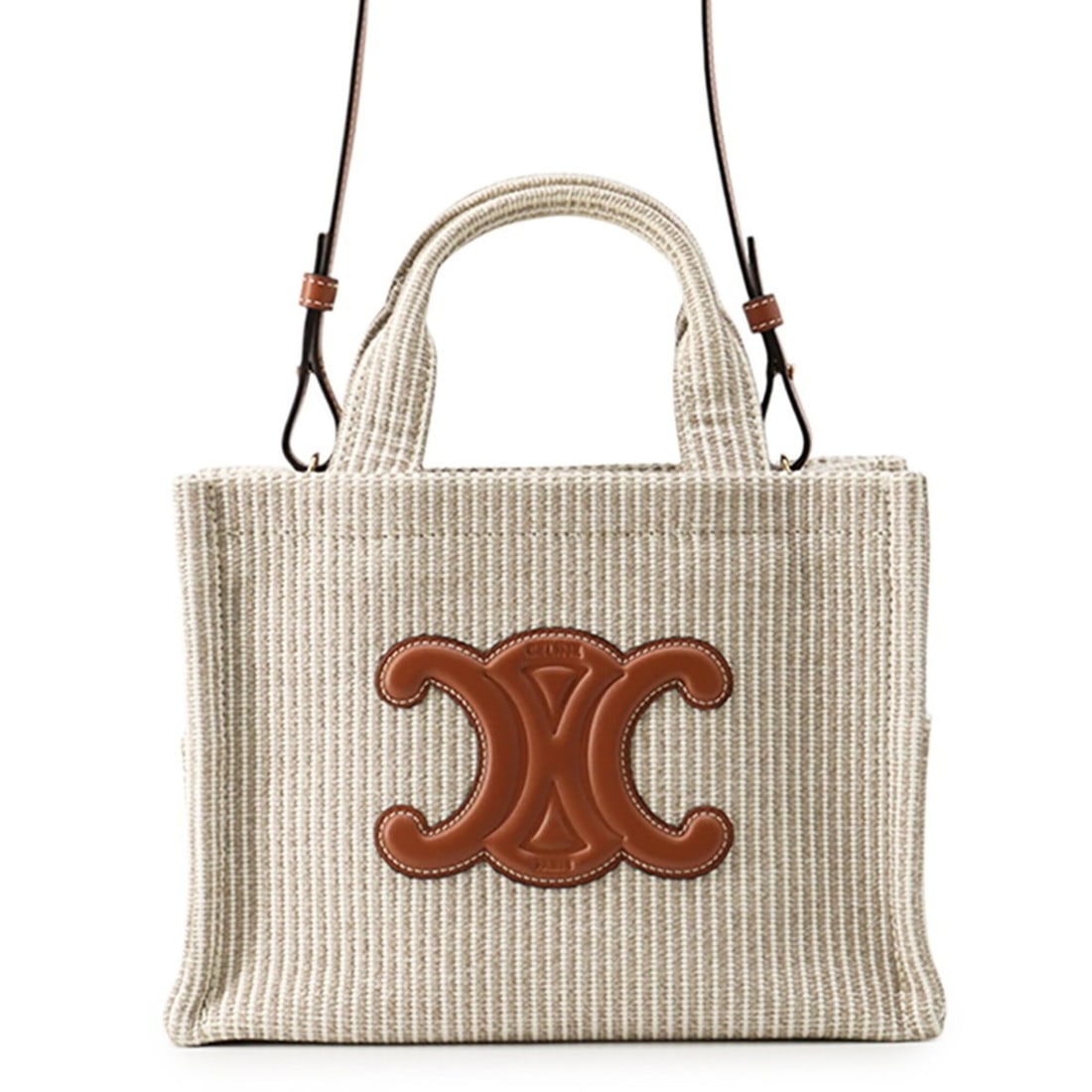 Celine Cabas Thais Small Striped Canvas Leather Handbag 199162FEE CELINE 2-way Shoulder Bag (1 of 15)