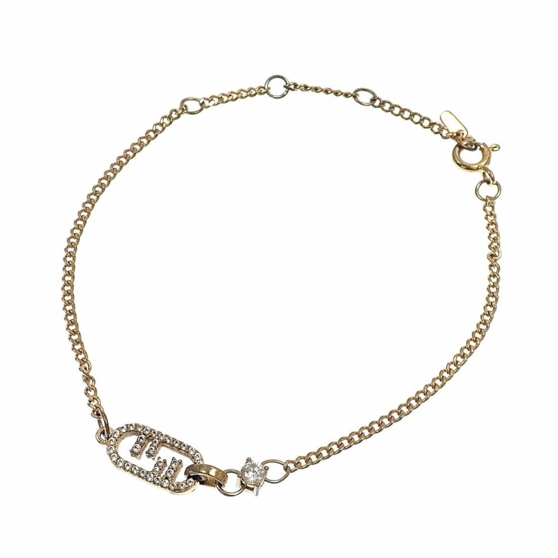Fendi bracelet for women, gold GP with rhinestones.: --- Catalog ---Category: SizeLength: 20cm / 7.87''Category: DesignType: Charm braceletColor: GoldGender: WomenMaterial: Gold platingCategory: GeneralBrand: Fendi--- Item List ---Section: ConditionRank