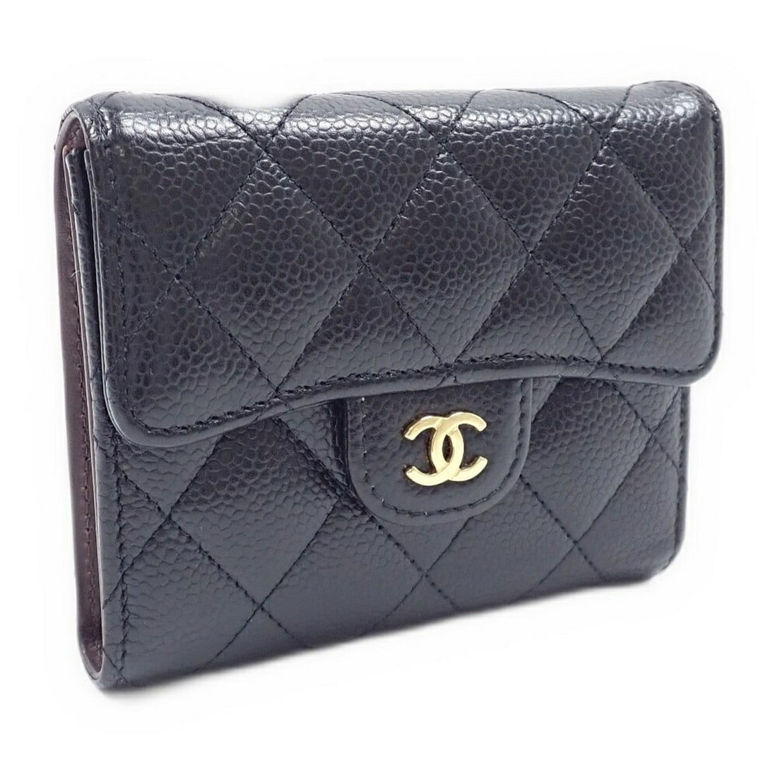 Chanel Tri-fold Wallet Classic Small Flap Women's Black Caviar Leather A4045523: --- Catalog ---Category: SizeSize (HxWxD): 9.5cm x 11.3cm x 3cm / 3.74'' x 4.44'' x 1.18''Category: DesignType: Wallet (tri-fold)Color: BlackGender: WomenMaterial: Grained Calfskin Category: GeneralBr