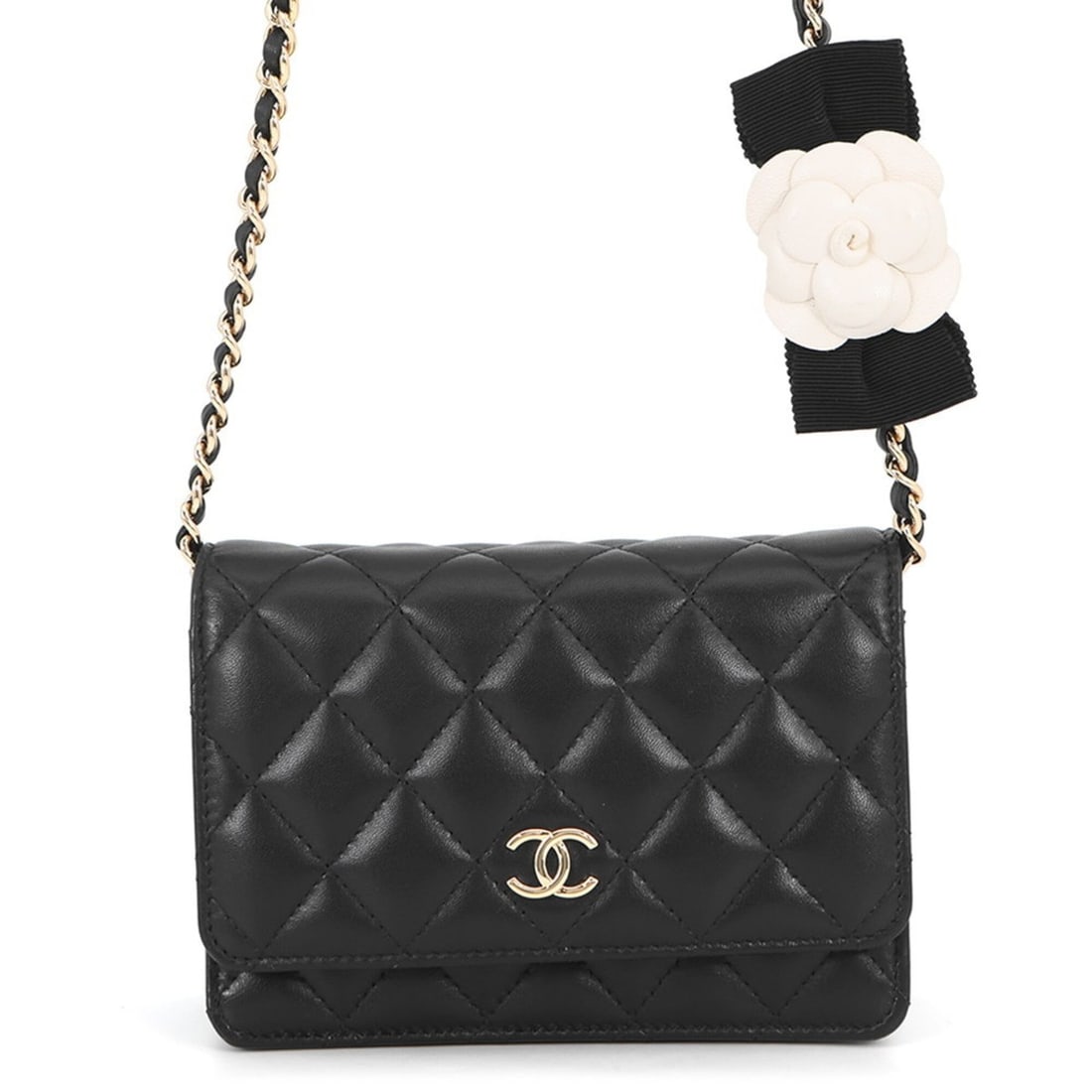 Chanel Chain Wallet Matelassé Camellia Ribbon Lambskin AP1649 CHANEL Black WALLET: --- Catalog ---Category: SizeSize (HxWxD): 11cm x 15.5cm x 4.5cm / 4.33'' x 6.1'' x 1.77''Category: DesignType: Chain/Shoulder walletColor: BlackGender: WomenMaterial: Leather Leather/Fur Type: Lambsk