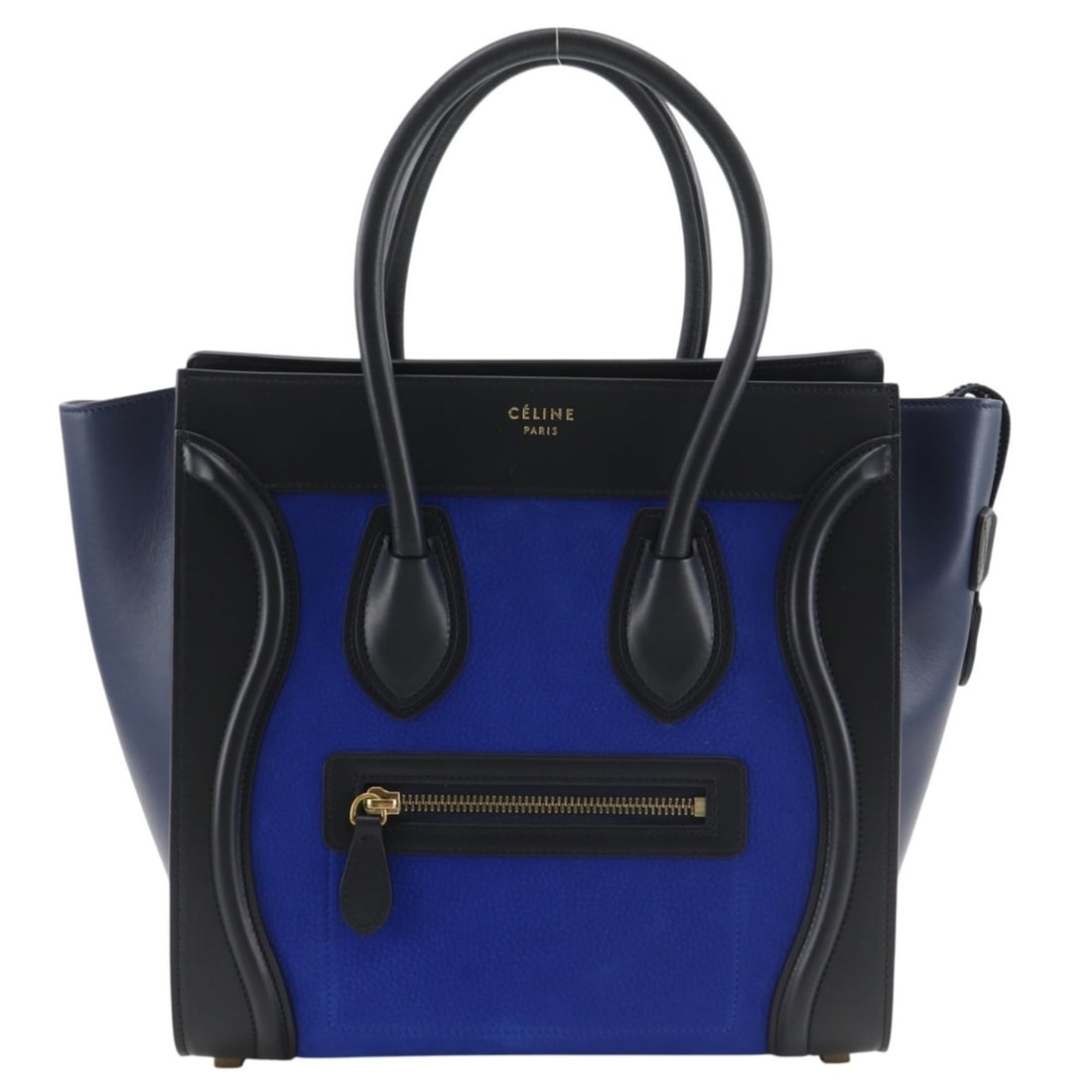 Celine Luggage Micro Shopper Handbag, Bicolor, 167793, Calfskin, Black/Blue, A5 Size, Women's. (1 of 20)