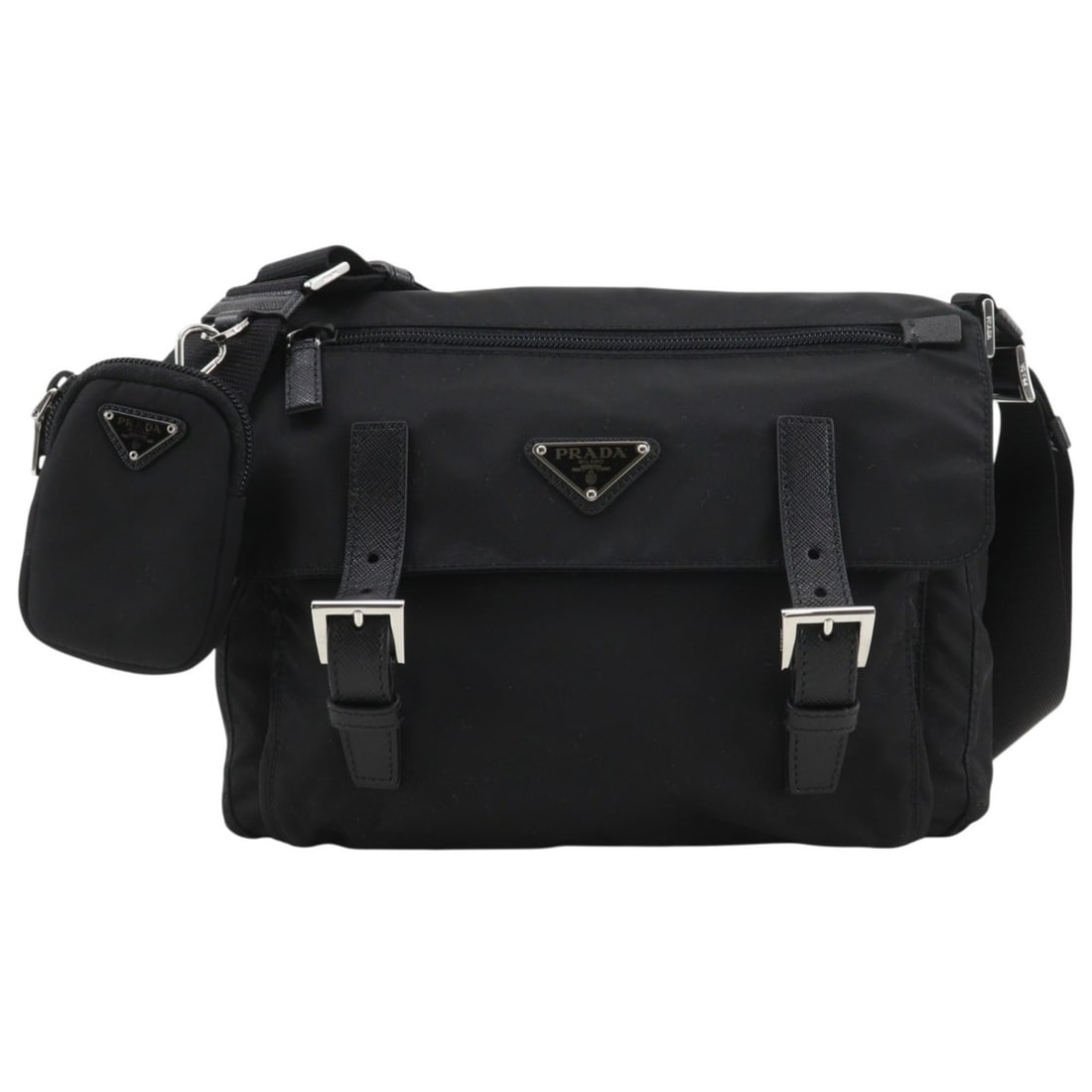 Prada Messenger Bag Shoulder 1BD953 Nylon NERO Black A5 Belt Buckle bag Unisex (1 of 19)