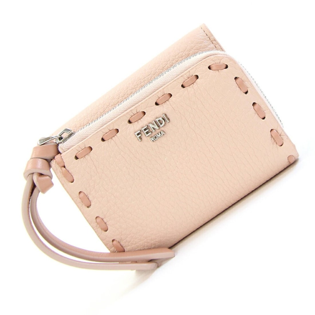 Fendi Peekaboo Selleria Micro Tri-fold Wallet 8M0499 Pink Beige Leather Compact Mini Stitched (1 of 10)