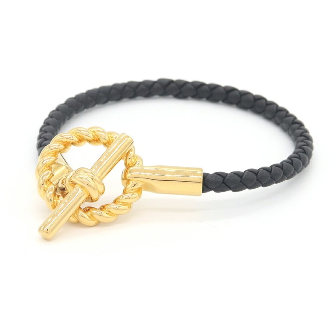 Hermes Glenan Godronne Bracelet H100127 Black Veau Swift Leather Women's HERMES (1 of 6)