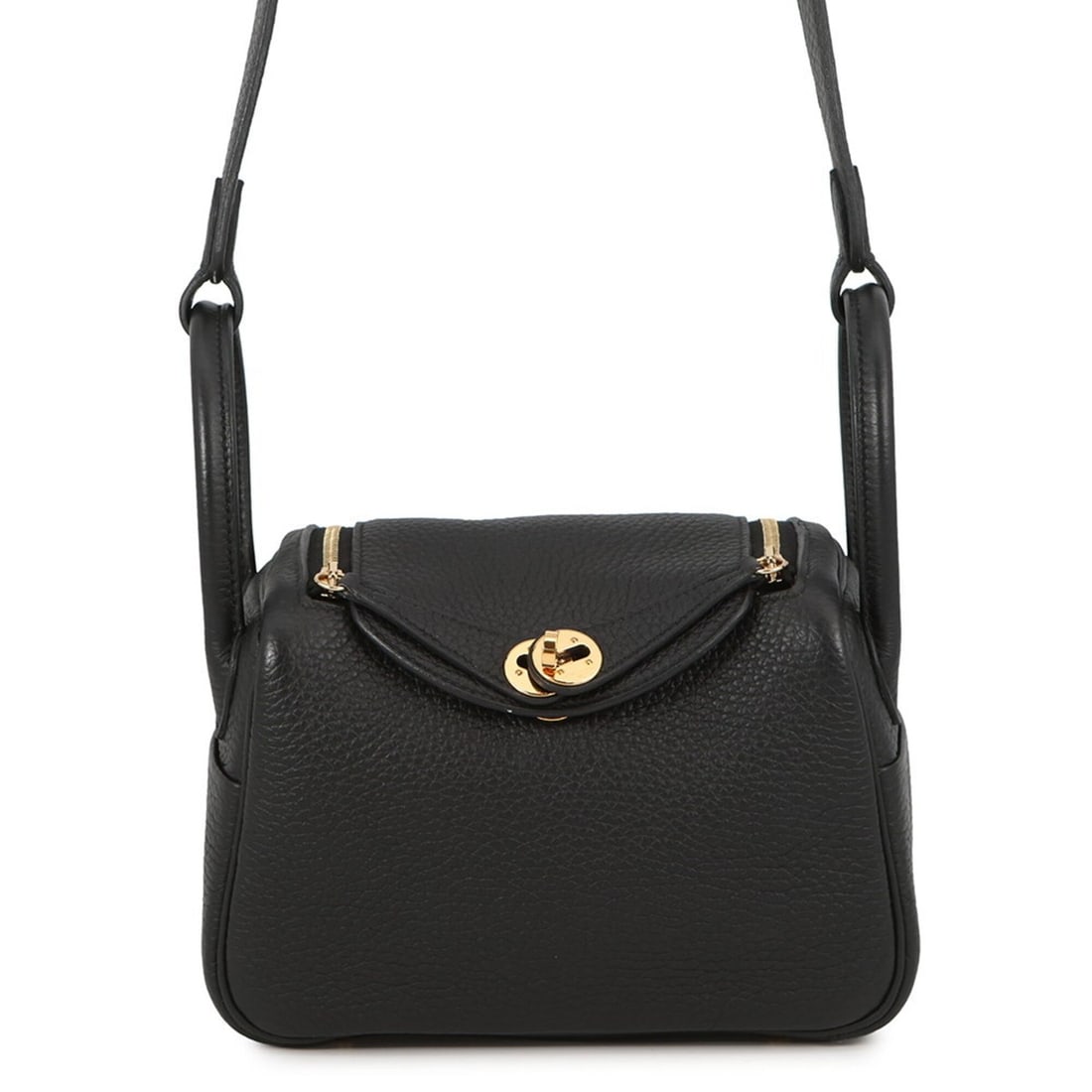 Hermes Lindy Mini handbag, black, Taurillon Clemence leather, W stamp, HERMES 2-way shoulder bag, (1 of 17)