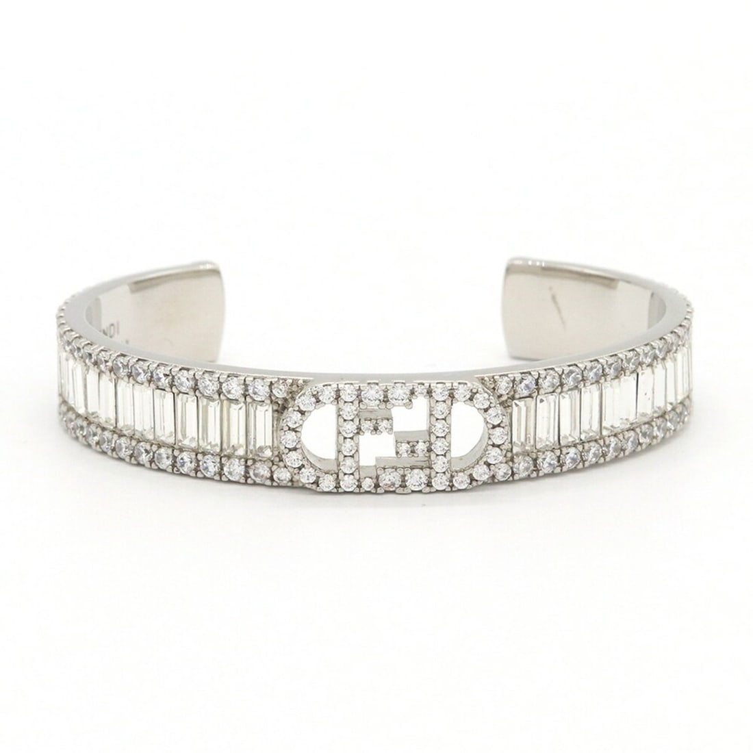 Fendi Bangle Silver Metal Crystal S Size Bracelet FF Cuff Women's FENDI (1 of 6)