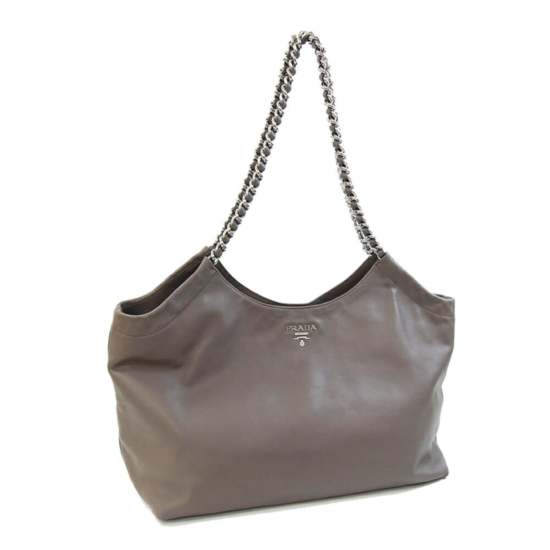 Prada Tote Bag BR4487 Dark Greige Leather Chain Shoulder for Women PRADA (1 of 9)