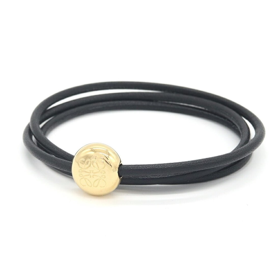 Loewe Anagram Poupelle Bracelet J242240X58 Black Leather Metal M Size Bangle Triple Strap Women's (1 of 5)