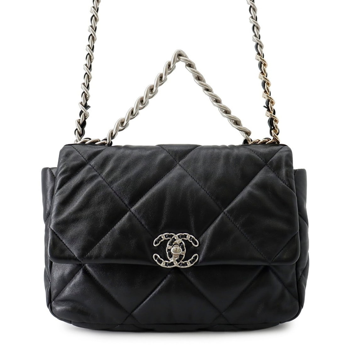 Chanel Chain Shoulder Bag 19 Large Lambskin AS1161 CHANEL Handbag 2-way Black Women's: --- Catalog ---Category: SizeSize (HxWxD): 21cm x 30cm x 8cm / 8.26'' x 11.81'' x 3.14''Category: DesignType: Handbag, Shoulder bagColor: BlackGender: WomenMaterial: Leather Hardware Color: Gold, Silv