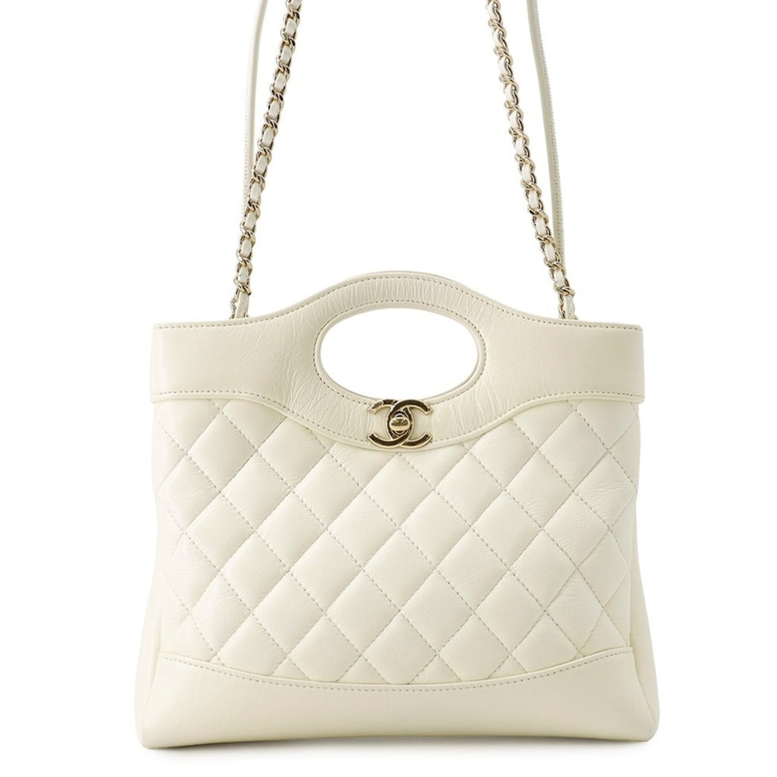 Chanel Chain Shoulder Bag Matelassé Small Shiny Calfskin AS4133 CHANEL White Handbag Women's (1 of 14)