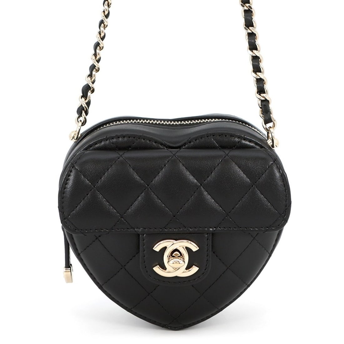 Chanel Chain Shoulder Bag Matelassé Coco Mark Heart Lambskin AP2784 CHANEL Black Handbag Women's (1 of 9)