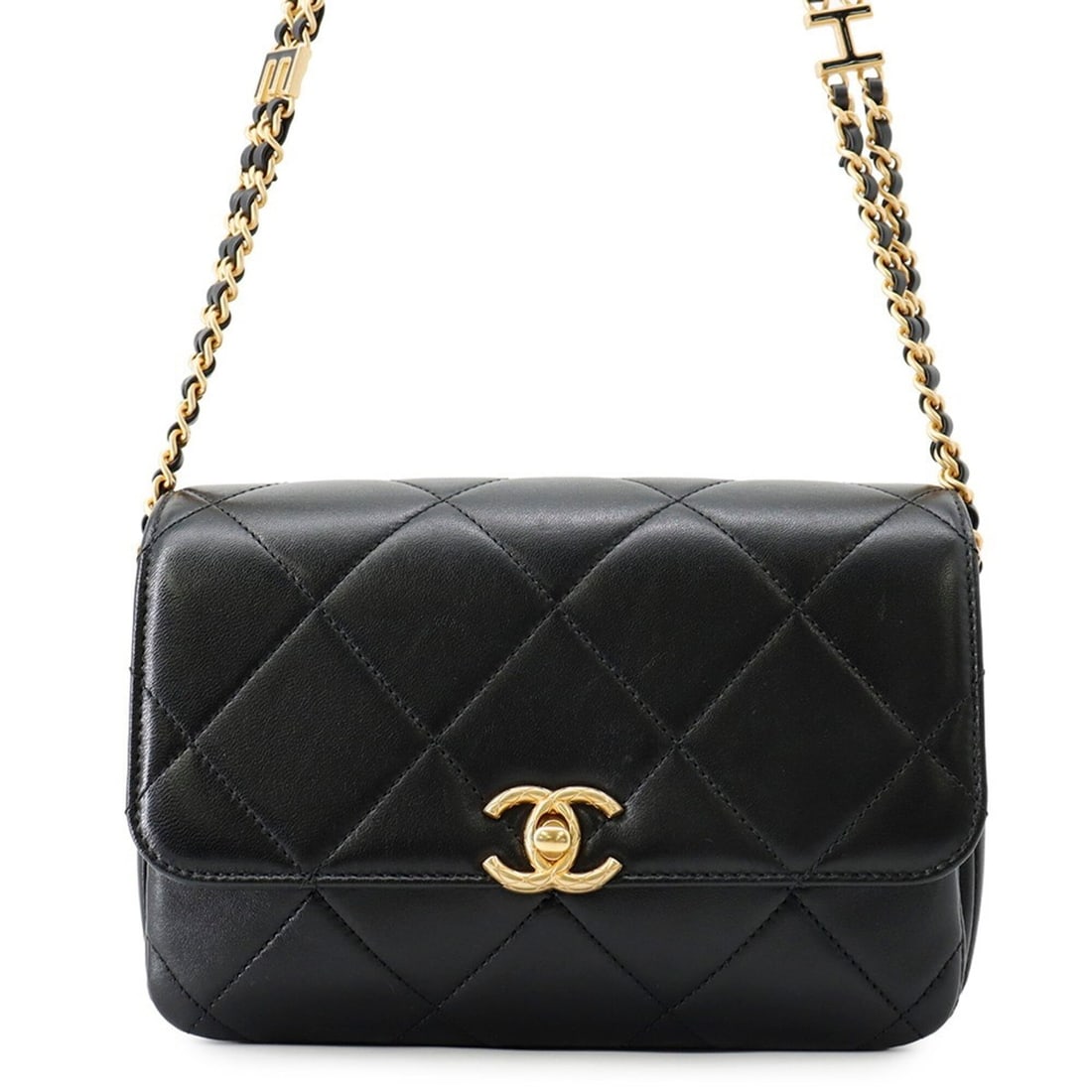 Chanel Chain Shoulder Bag Matelassé Mini Flap Coco Mark Lambskin AS4862 CHANEL Handbag Black (1 of 11)