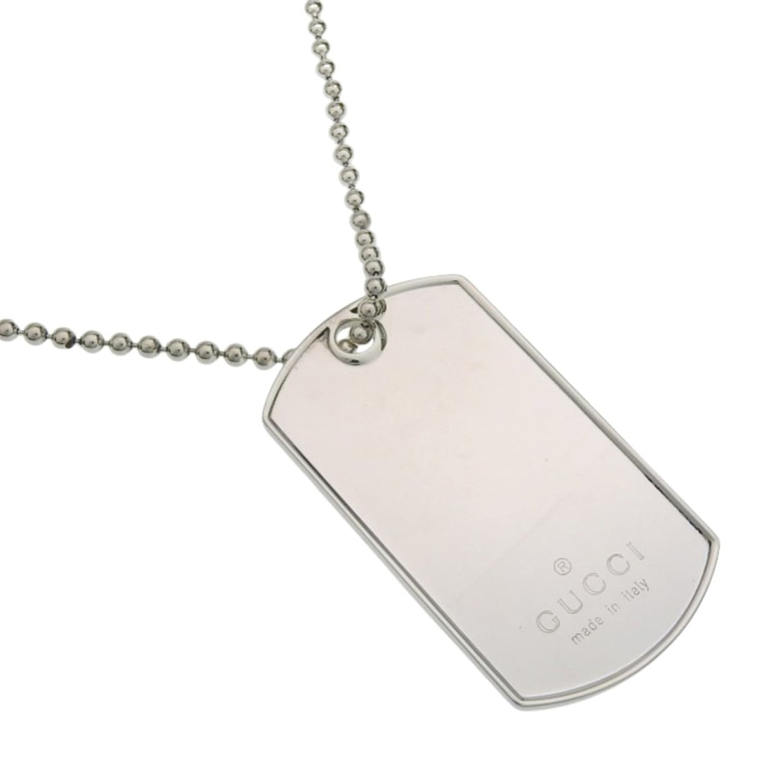 Gucci Dog Tag Necklace, Ball Chain, Sterling Silver 925, Approx. 31.6g, Unisex: --- Catalog ---Category: SizePendant Size: 49mm x 27mm / 1.92'' x 1.06''Neck Circumference: 60.5 cm / 23.81''Category: DesignColor: SilverGender: Women,MenMaterial: Silver 925Necklace Type: NecklaceCa