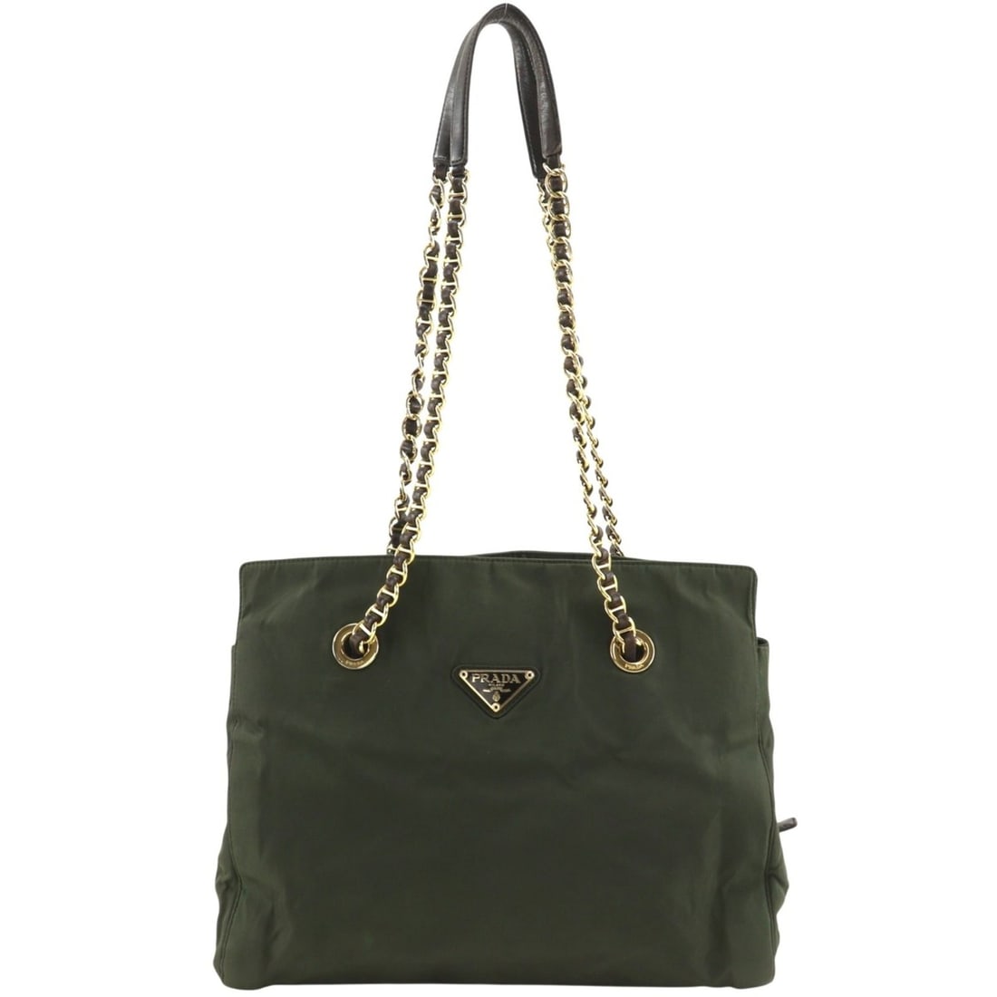 Prada Chain Tote Bag, Shoulder Nylon, Khaki, A5 Size, Open, Tote, Women's (1 of 17)