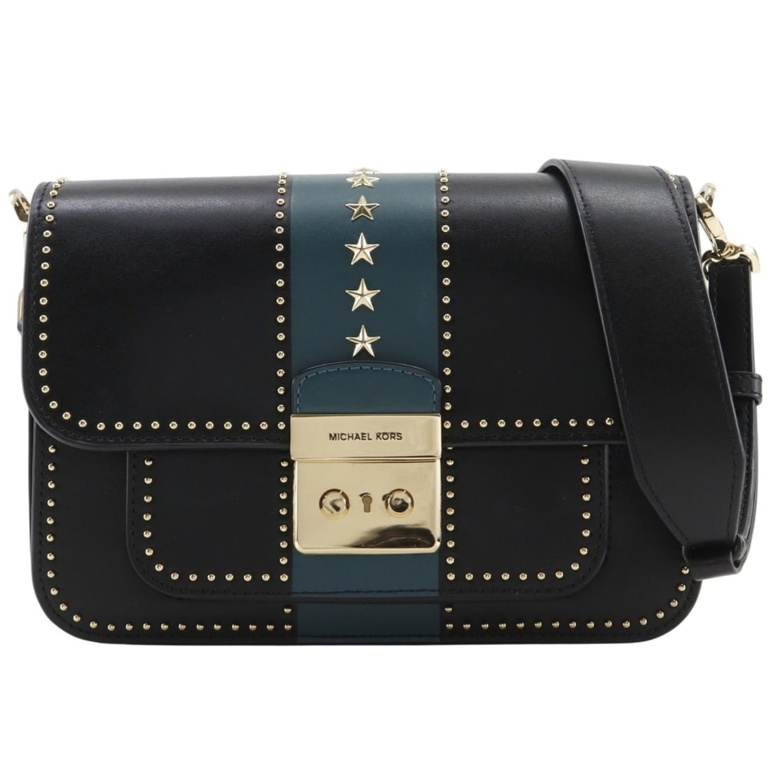 Michael Kors Sloane Editor Studs Shoulder Bag 30F8GS9L3Y Leather Black Star Flap Women's (1 of 18)