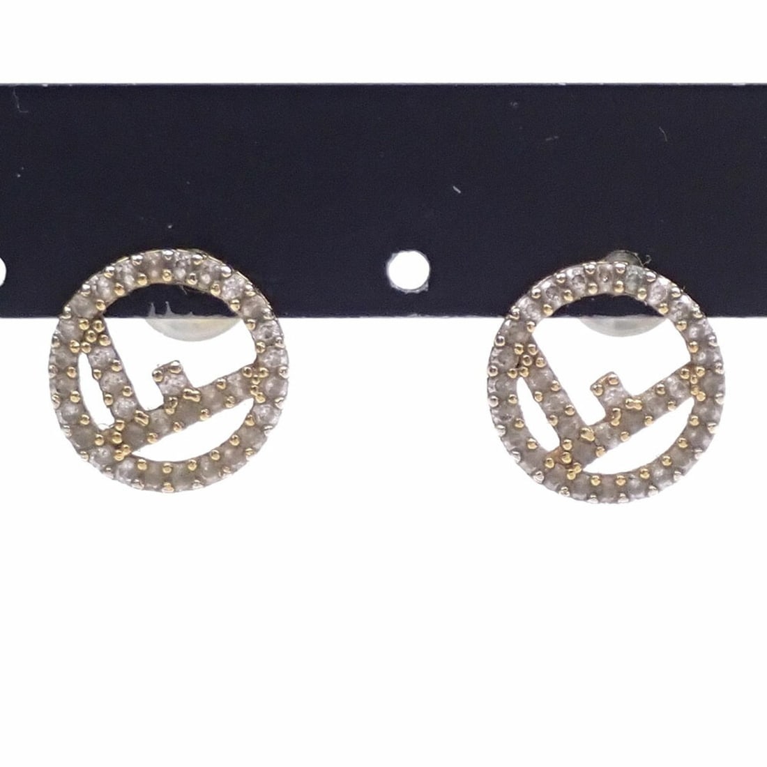 Fendi earrings for women, rhinestone, GP gold color, aftermarket backing. (1 of 8)