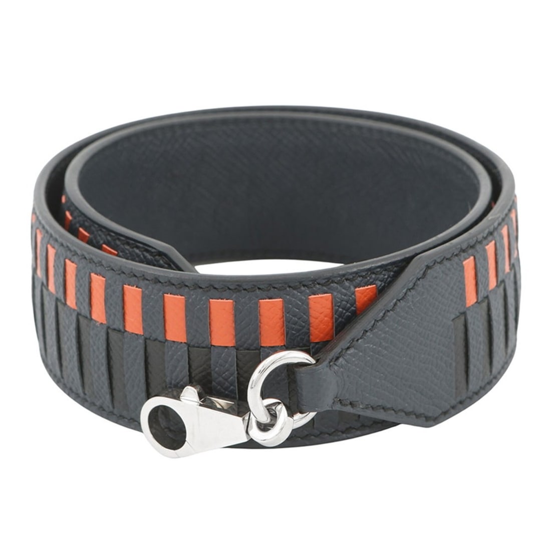 Hermes Shoulder Strap Bandoulière Tressage de Cuir Blue Orange Black Epsom Leather A Stamp HERMES: --- Catalog ---Category: SizeHandle/Strap Length: 78cm / 30.7''Category: DesignType: StrapColor: Black, Blue, OrangeGender: Men,WomenMaterial: Epsom leatherCategory: GeneralMPN: 120697V46511000Brand: 