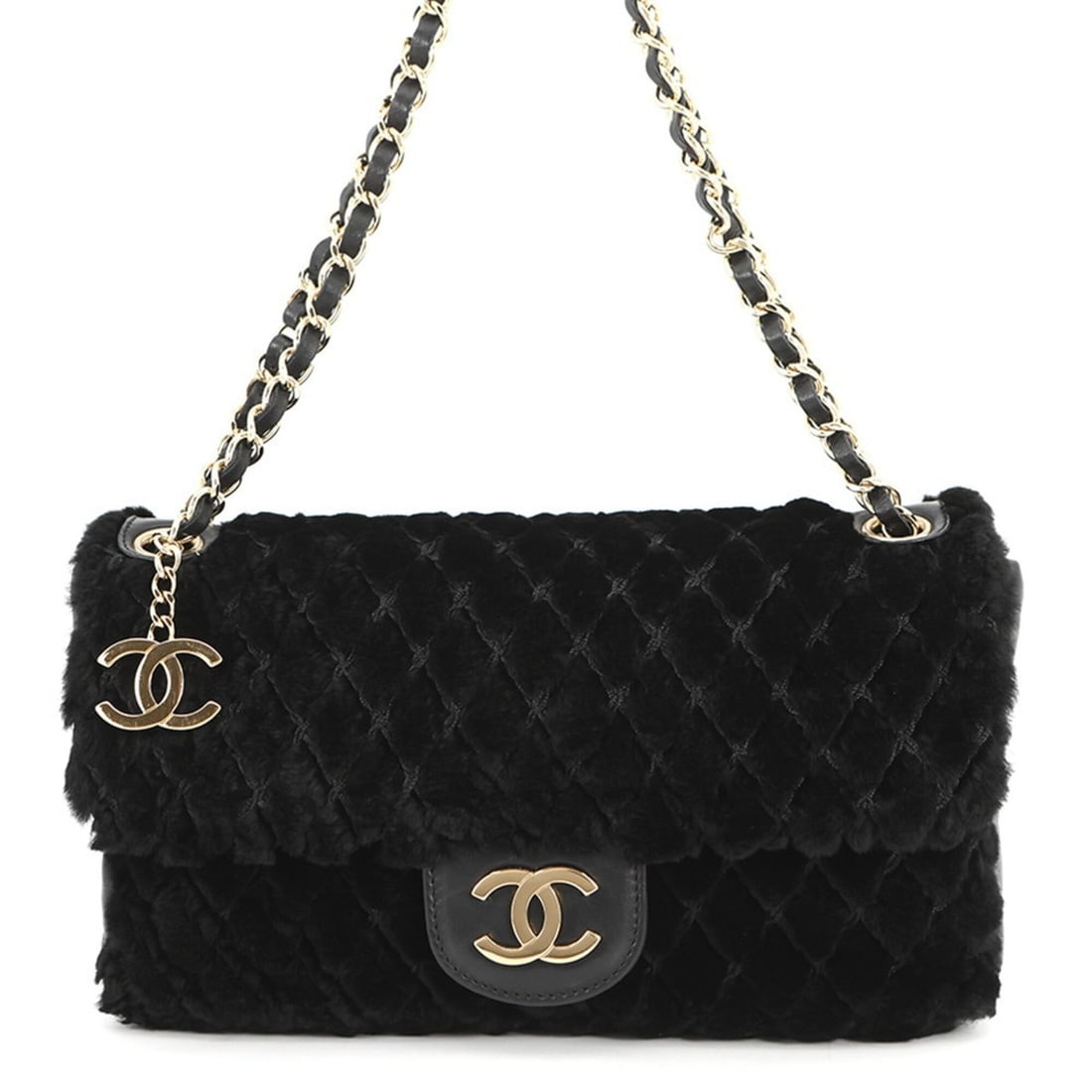 Chanel Chain Shoulder Bag, Coco Mark, Matelassé, Lapin, CHANEL Handbag, Black, Handbag for Women,: --- Catalog ---Category: SizeSize (HxWxD): 15cm x 25cm x 7cm / 5.9'' x 9.84'' x 2.75''Category: DesignType: Handbag, Shoulder bagColor: Black, Champagne goldGender: WomenMaterial: Lapin Category: Gene