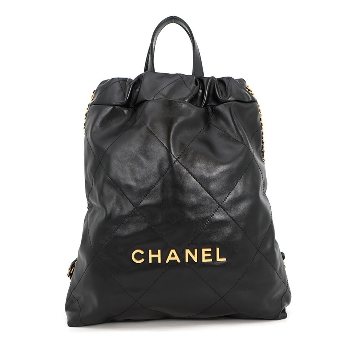 Chanel Backpack, 22 Backpack Small, Shiny Calfskin AS3859, CHANEL Handbag, Black, Handbag for Women,: --- Catalog ---Category: SizeSize (HxWxD): 36cm x 28cm x 7.5cm / 14.17'' x 11.02'' x 2.95''Category: DesignType: HandbagColor: BlackGender: WomenMaterial: Leather Category: GeneralMPN: AS3859-B08037-9