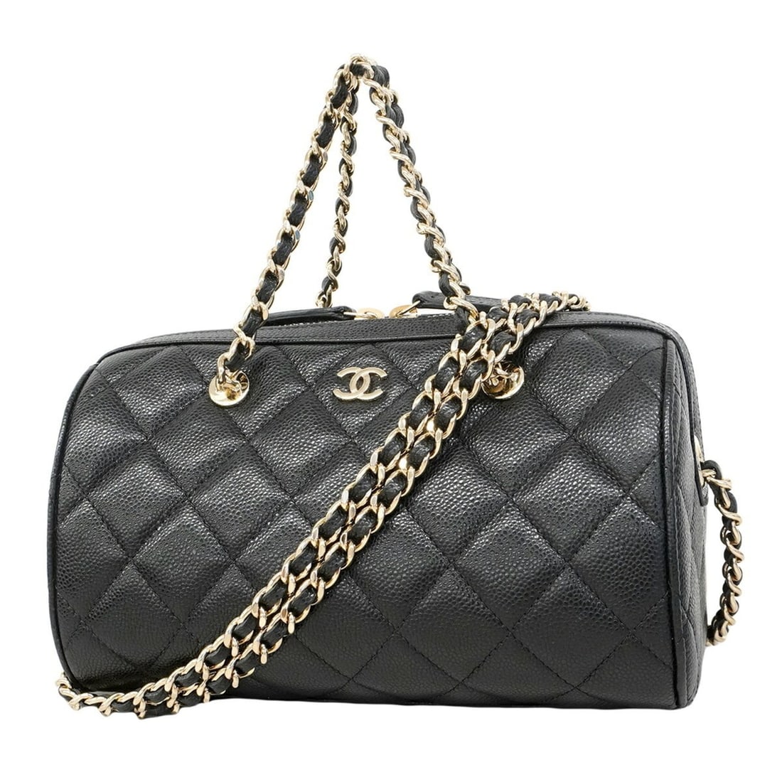 Chanel Matelassé Chain Shoulder Bag, Caviar Leather, Black/Champagne, 2-way Bag for Women, P2951312 (1 of 10)