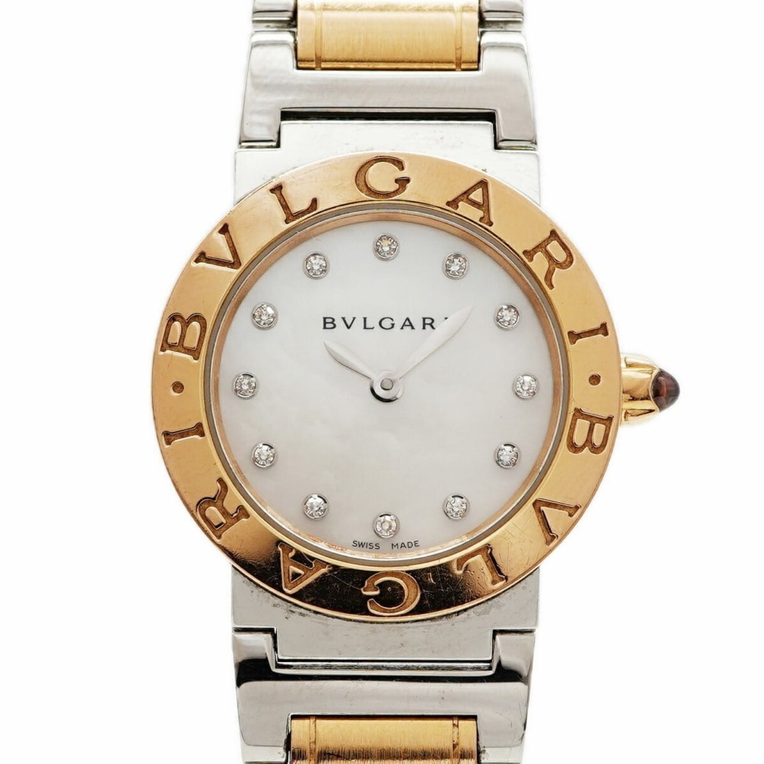 Bvlgari BBLP26SG White Dial Women's Watch: --- Catalog ---Category: SizeWrist Size: 15cm / 5.9''Case Diameter: 26mm / 1.02''Category: DesignType: WristwatchGender: WomenColor (Dial): WhiteMaterial (Band): Pink gold, Stainless steelCategory: Ge