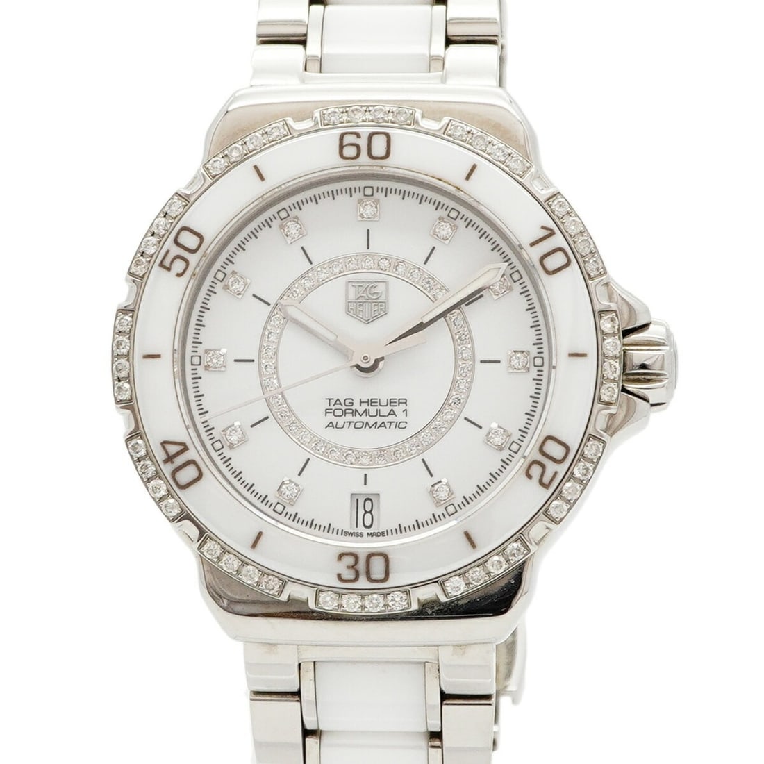 TAG Heuer Formula 1 WAU2213 White Dial Women's Watch: --- Catalog ---Category: SizeWrist Size: 13.5cm / 5.31''Case Diameter: 34.5mm / 1.36''Category: DesignType: WristwatchGender: WomenColor (Dial): WhiteMaterial (Band): Ceramic, Stainless steelCategory: