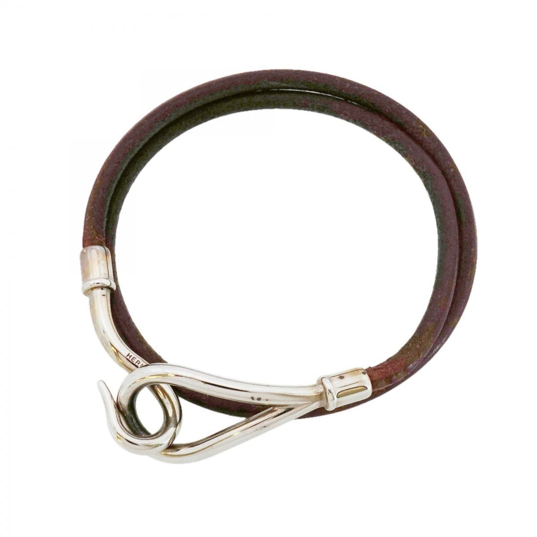 Hermes Jumbo Hook Bracelet, Metal and Leather, Silver Brown, Women's: --- Catalog ---Category: SizeLength: 17cm / 6.69''Category: DesignType: Charm braceletColor: Brown, SilverGender: WomenMaterial: Leather, MetalCategory: GeneralBrand: Hermes--- Item List ---Section: C