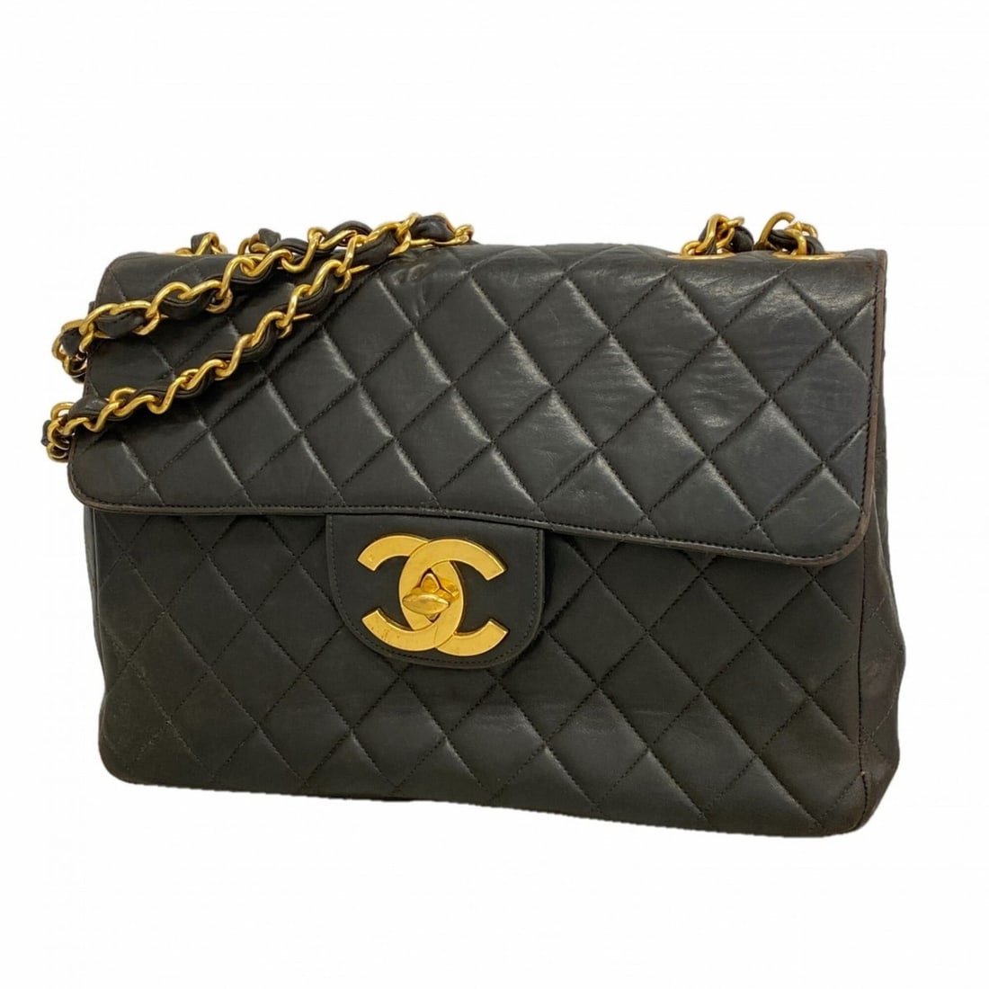 Chanel Shoulder Bag, Large Matelassé, Double Chain, Lambskin, Black, Women's: --- Catalog ---Category: SizeSize (HxWxD): 21.5cm x 30cm x 8.5cm / 8.46'' x 11.81'' x 3.34''Category: DesignType: Shoulder bagColor: BlackGender: WomenMaterial: Leather Hardware Color: GoldLeather/Fur