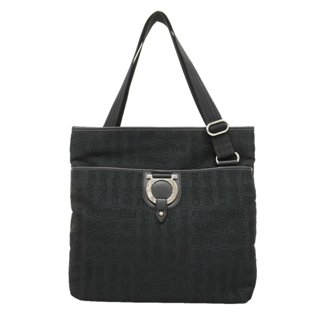 Salvatore Ferragamo Gancini Canvas Shoulder Bag, Black, Women's: --- Catalog ---Category: SizeSize (HxWxD): 35cm x 37cm x 7cm / 13.77'' x 14.56'' x 2.75''Category: DesignType: Shoulder bagColor: BlackGender: WomenMaterial: Canvas Hardware Color: SilverCategory: Gen