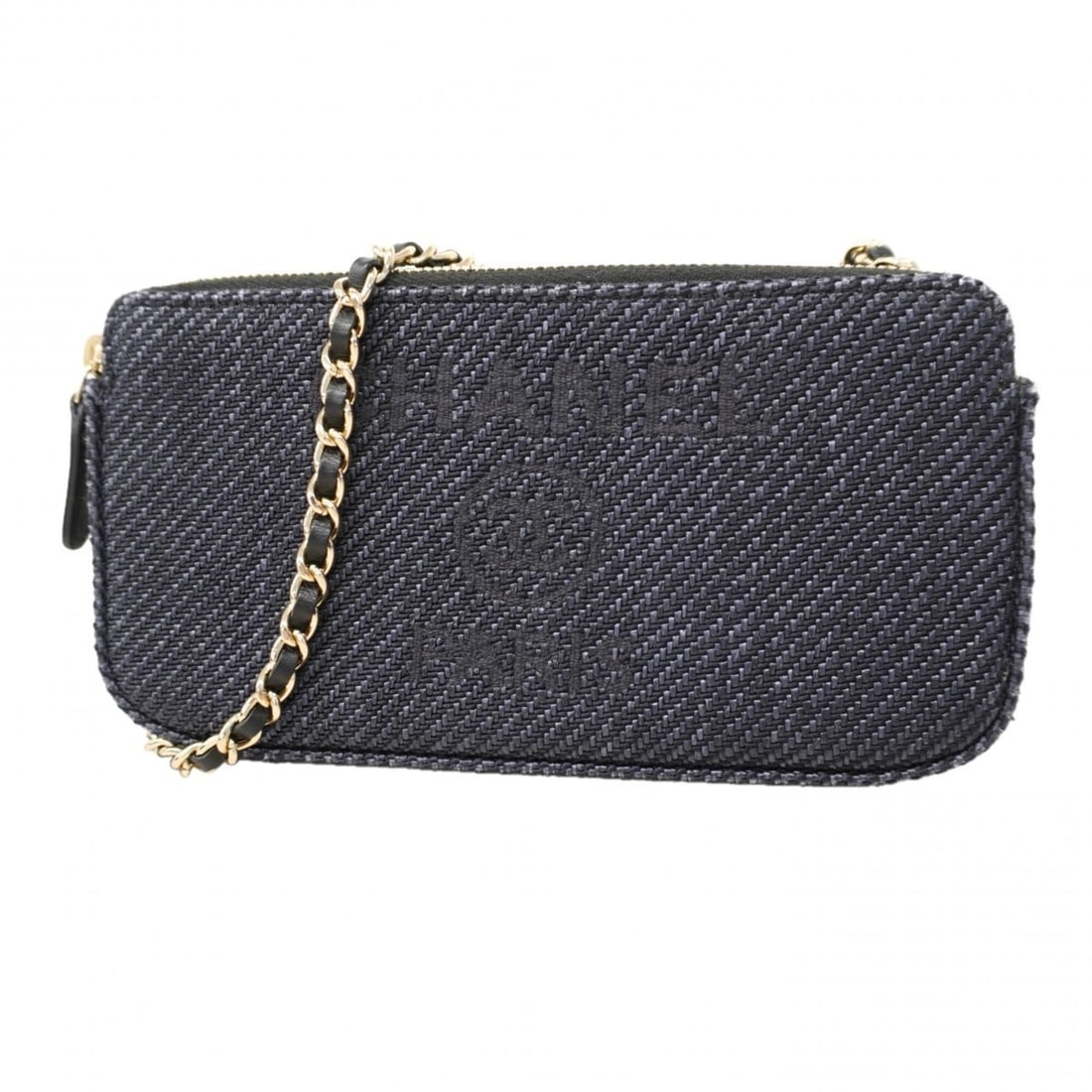 Chanel Deauville Chain Shoulder Wallet, Tweed, Navy Champagne, Women's: --- Catalog ---Category: SizeSize (HxWxD): 9.5cm x 18.5cm x 3.5cm / 3.74'' x 7.28'' x 1.37''Category: DesignType: Chain/Shoulder walletColor: NavyGender: WomenMaterial: Tweed Category: GeneralBrand: