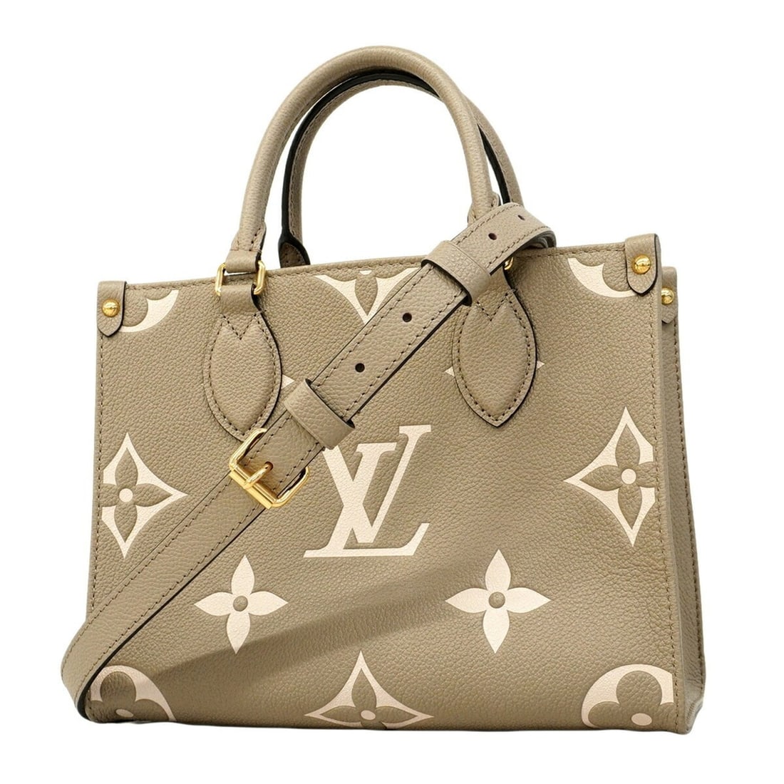 Louis Vuitton Monogram Empreinte Bicolor OnTheGo PM Handbag M45779 Tourtrell Crème 2-way bag for: --- Catalog ---Category: SizeSize (HxWxD): 19cm x 25cm x 11.5cm / 7.48'' x 9.84'' x 4.52''Category: DesignType: HandbagColor: Cream, TourterelleGender: WomenCategory: GeneralMPN: M45779Brand: Louis