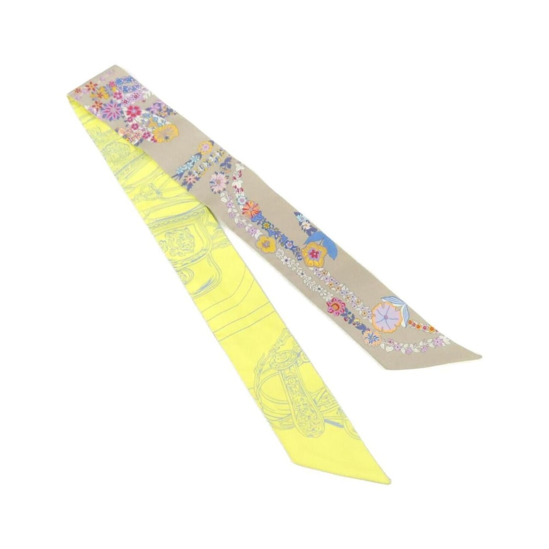 Hermes BRIDES DE GALA FLEURS Twilly 064220S Scarf Muffler: --- Catalog ---Category: SizeSize (LxW): 5cm x 86cm / 1.96'' x 33.85''Category: DesignType: ScarfColor: YellowGender: WomenMaterial: Silk Category: GeneralMPN: 064220SBrand: Hermes--- Item List