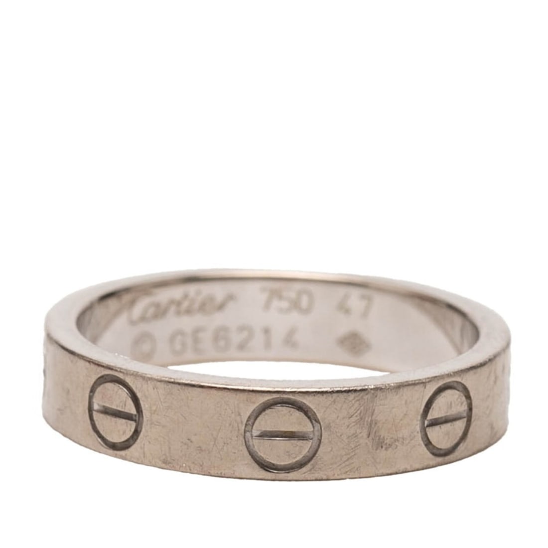 Cartier Love Ring, size #47, 18KWG (White Gold 750), Women's CARTIER: --- Catalog ---Category: SizeUS Size: 4Brand Size: 47Category: DesignType: Band ringGender: WomenMaterial: White gold (18K)Category: GeneralBrand: Cartier--- Item List ---Section: ConditionRanking: Ra