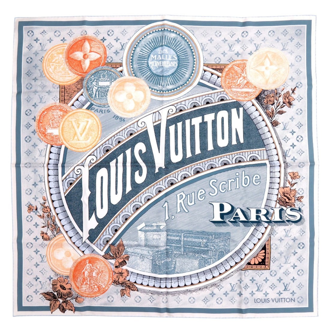Like New Louis Vuitton Malle Merveilleuses M79862 Silk Blue LV Scarf Muffler 1246 LOUIS VUITTON: --- Catalog ---Category: SizeSize (LxW): 90cm x 90cm / 35.43'' x 35.43''Category: DesignType: ScarfColor: Blue, Orange, YellowGender: WomenMaterial: Silk Category: GeneralMPN: M79862Brand: Louis Vuitt