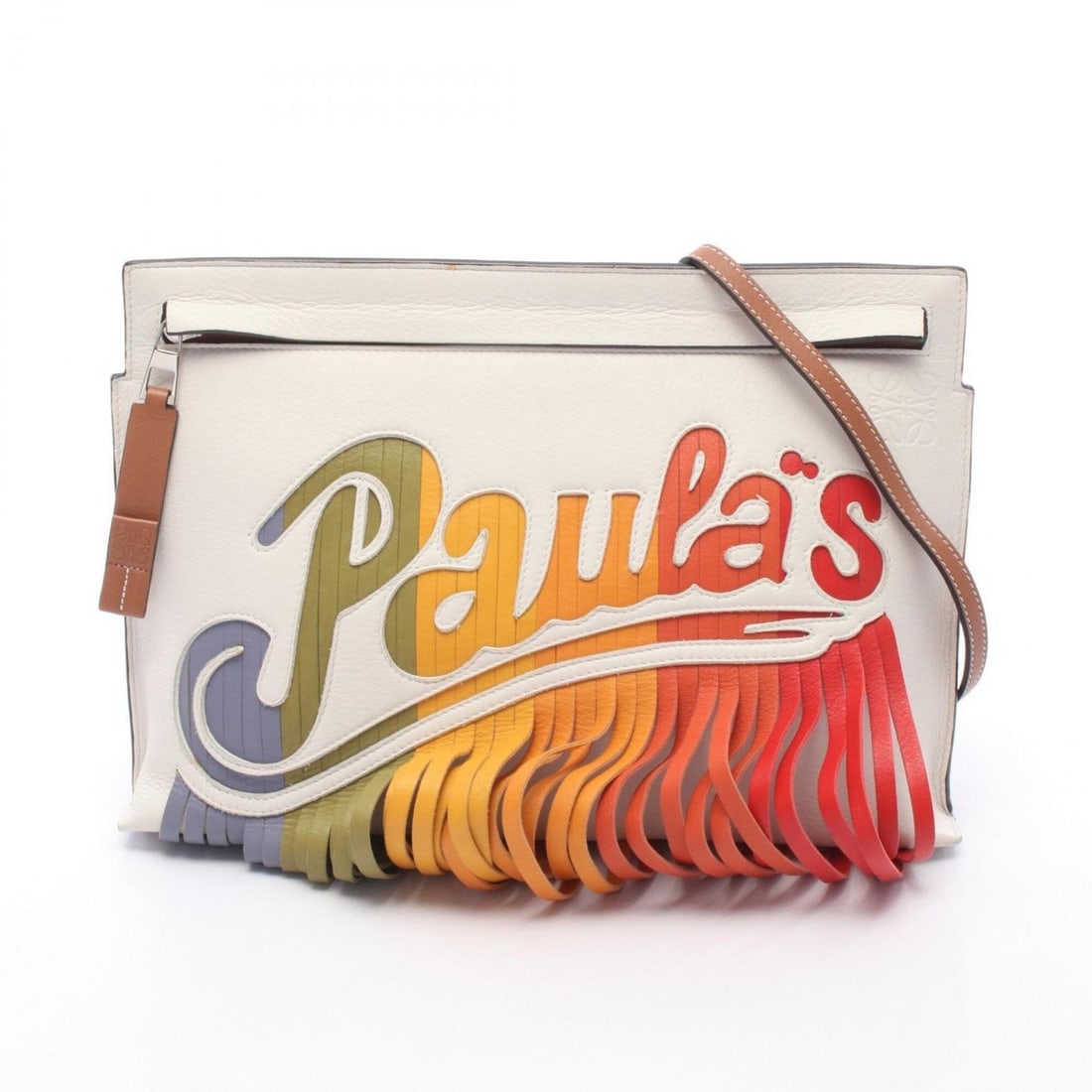 LOEWE x Paula's Ibiza T-Pouch Shoulder Bag Handbag Leather Women's White Brown Multicolor: --- Catalog ---Category: SizeSize (HxWxD): 20cm x 29.5cm x 4.5cm / 7.87'' x 11.61'' x 1.77''Strap Length: 116cm / 45.66''Category: DesignType: Shoulder bagColor: Brown, Multi-color, WhiteGender: Women