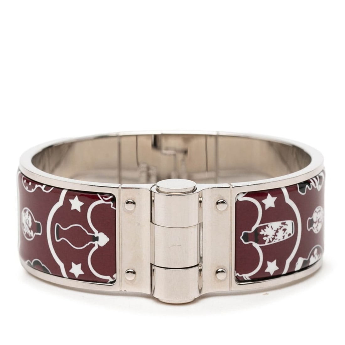 Hermes Charnière GM Enamel Bracelet Black Wine Red Silver Metal Women's HERMES (1 of 5)