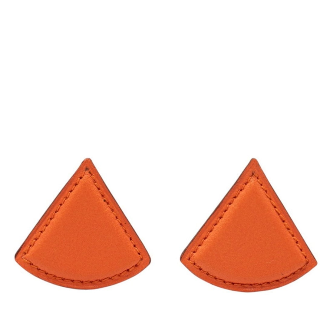 Hermes Triangle Earrings, Gold and Orange Plated Leather, Women's.: --- Catalog ---Category: SizeSize (HxWxD): 35.50mm x 36.30mm / 1.40'' x 1.43''Category: DesignType: Clip earringsColor: OrangeGender: WomenMaterial: LeatherCategory: GeneralBrand: Hermes--- Item List 