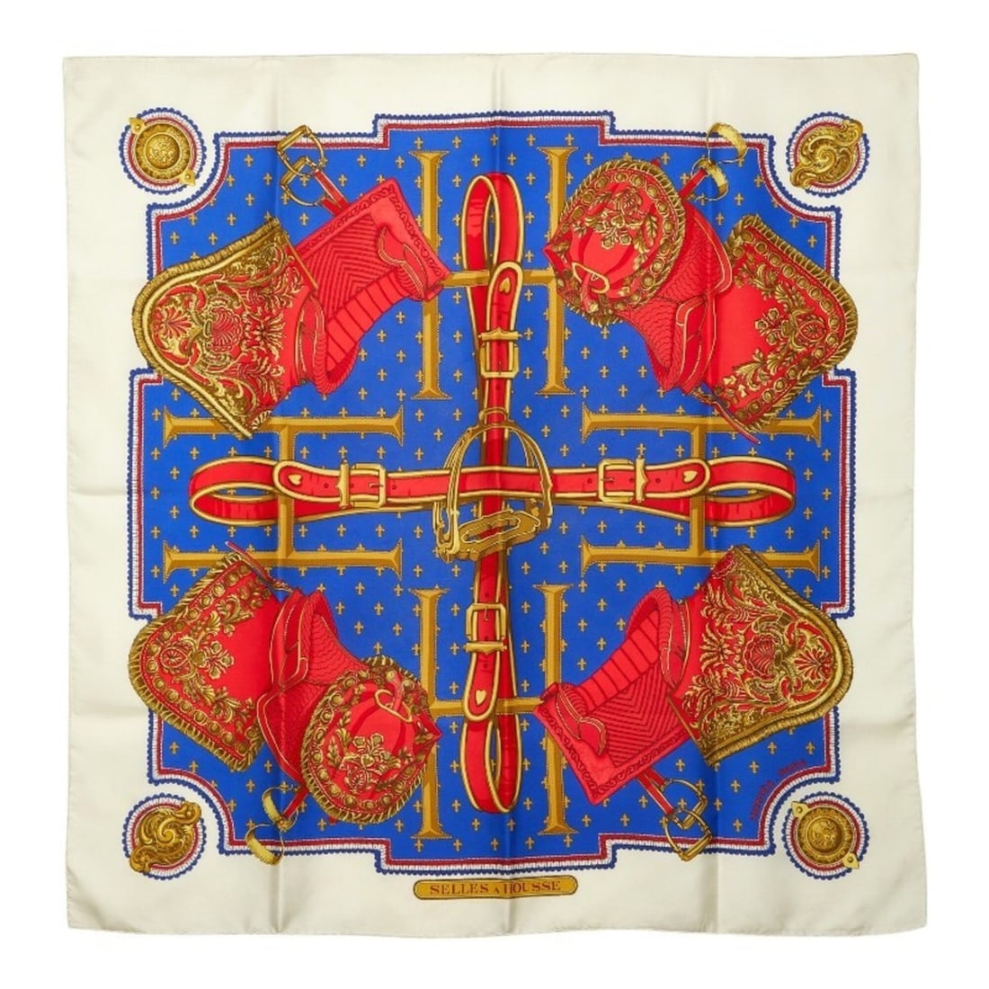 Hermes Carre 90 SELLES A HOUSSE (Seat Cover) Scarf, Large, Multicolored Silk, Women's (1 of 7)
