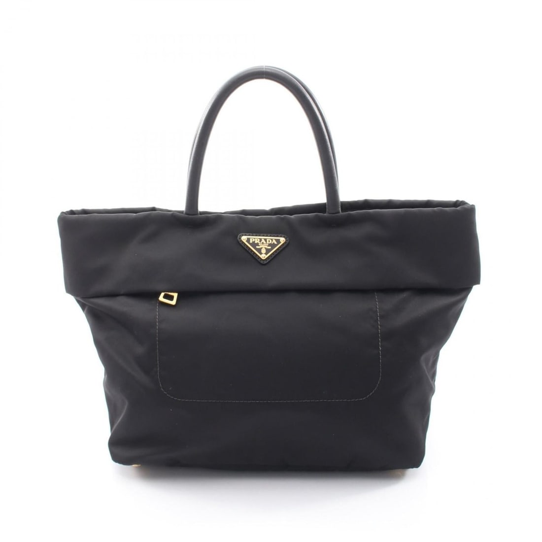 Prada Triangle Logo Tote Bag Handbag Nylon Leather Women's Black: --- Catalog ---Category: SizeSize (HxWxD): 23cm x 27cm x 17cm / 9.05'' x 10.62'' x 6.69''Category: DesignType: Handbag, Tote bagColor: BlackGender: WomenMaterial: Nylon , Leather Category: GeneralBran