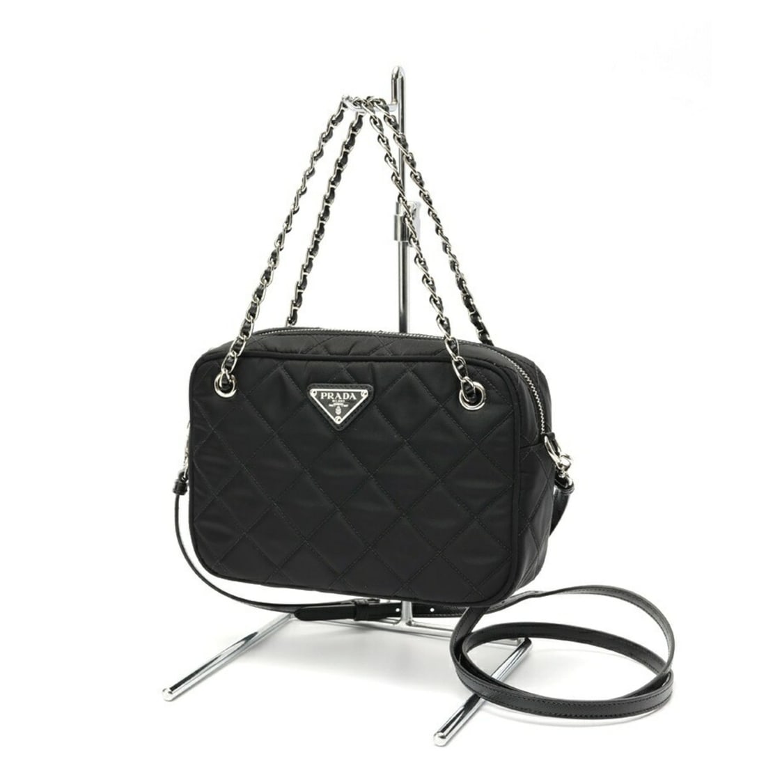 Prada chain shoulder bag, model 1BH910, quilted nylon, black. (1 of 7)