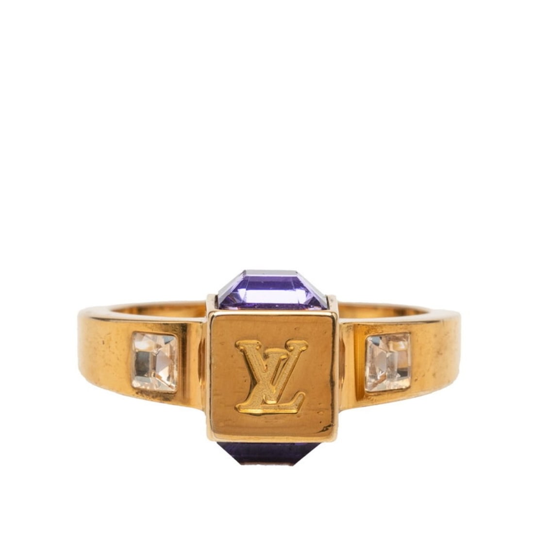 Louis Vuitton Bague Gamble Ring, Size L, M65098, Gold Purple Plated, Swarovski Crystals, Women's, (1 of 16)