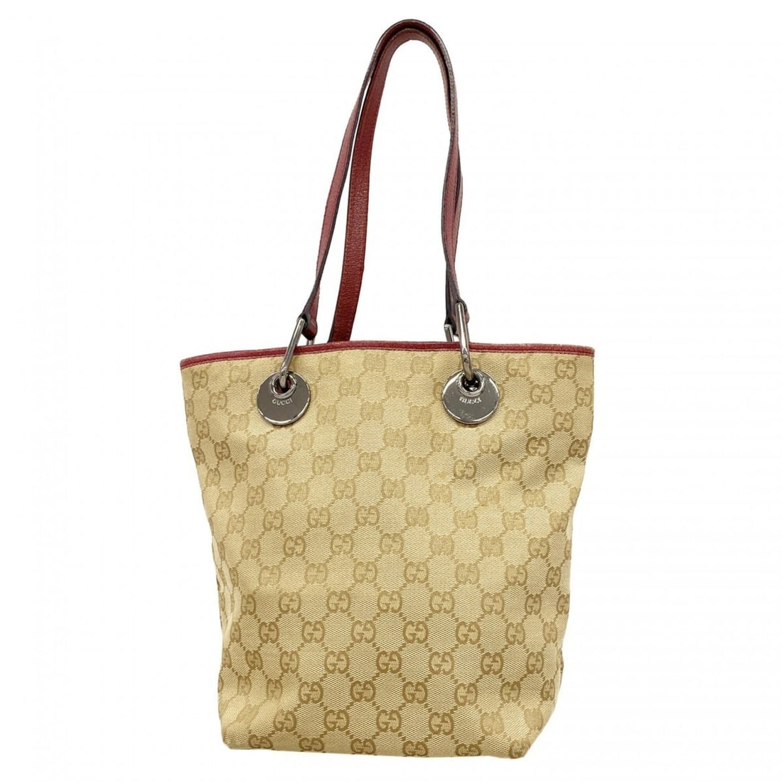 Gucci GG Canvas Tote Bag 120840 Beige Bordeaux Women's: --- Catalog ---Category: SizeSize (HxWxD): 24cm x 17cm x 11cm / 9.44'' x 6.69'' x 4.33''Category: DesignType: Tote bagColor: Beige, BordeauxGender: WomenMaterial: Canvas Hardware Color: SilverCategory