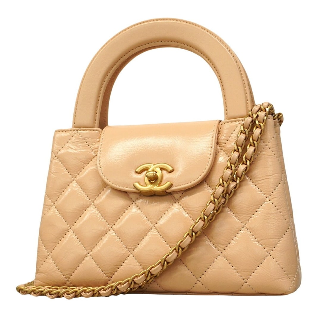 Chanel Matelassé Chain Shoulder Bag, Calfskin, Beige, 2-way bag for women, P2862785 (1 of 9)